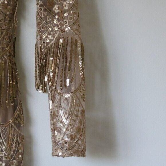 Gold Lulu's Dress XS Go Go Vintage NWOT V Neck Long Sleeve - Picture 6 of 11